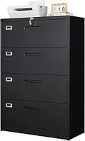 Metal Lateral File Cabinet 4 Drawer - Secure Wide Steel Storage