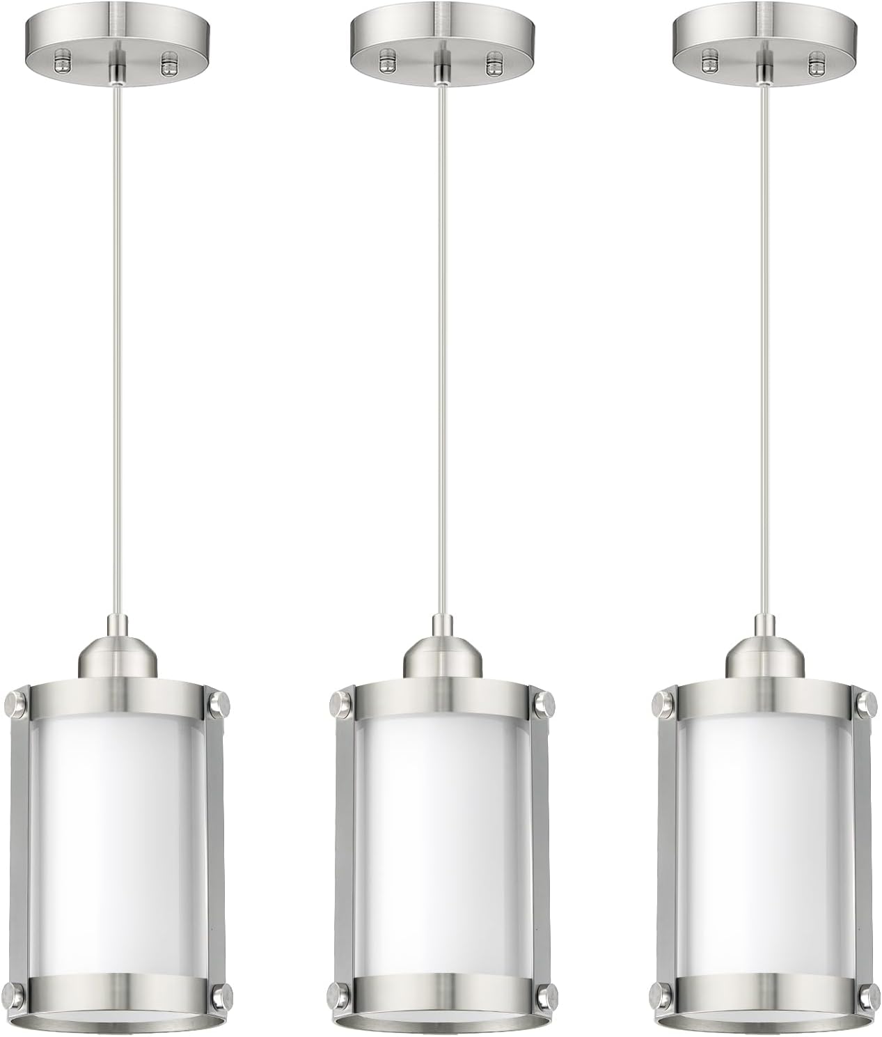 Brushed Nickel Pendant Lights for Kitchen Island - 3 Pack