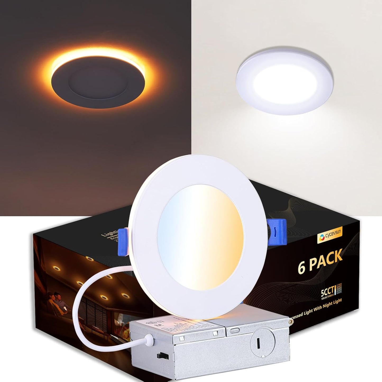 Recessed Lighting 4 Inch with Night Light and Dimmable Options