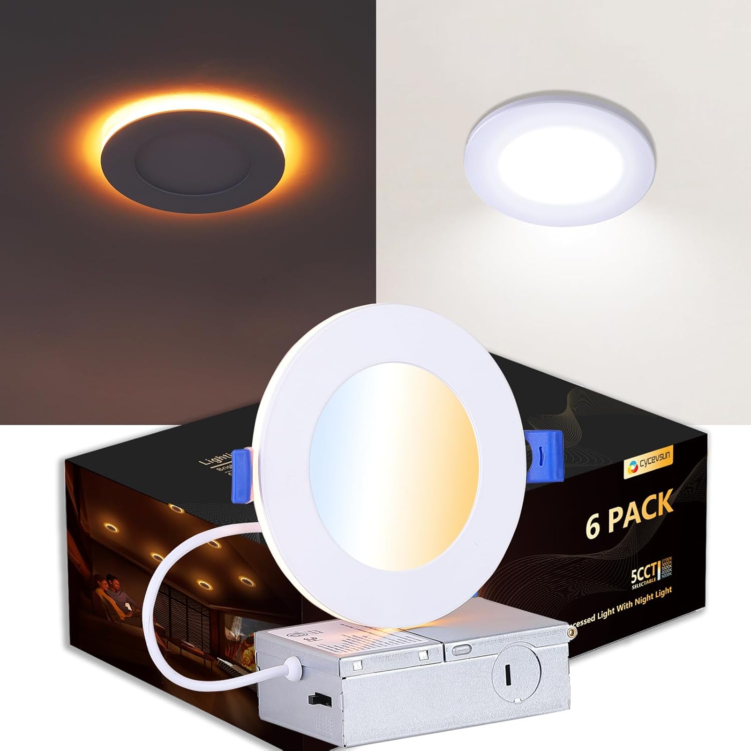 Recessed Lighting 4 Inch with Night Light and Dimmable Options