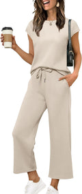 Two Piece Sets for Women Summer Vacation Outfits - Cap Sleeve Lounge