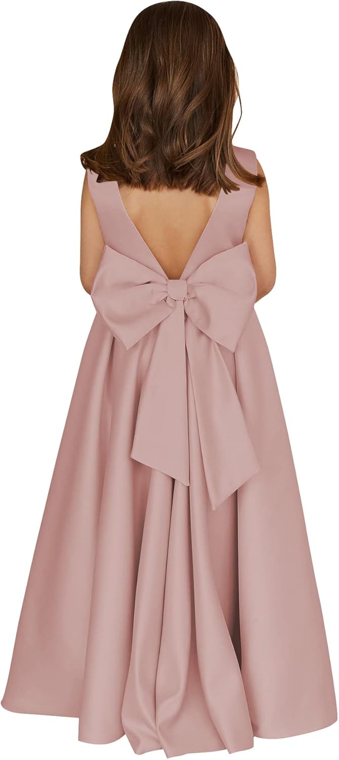 Elegant Satin Flower Girl Dresses with Bow-Knot for Weddings