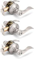 Bed and Bath Privacy Door Lever 3-Pack - Satin Nickel Wave Style