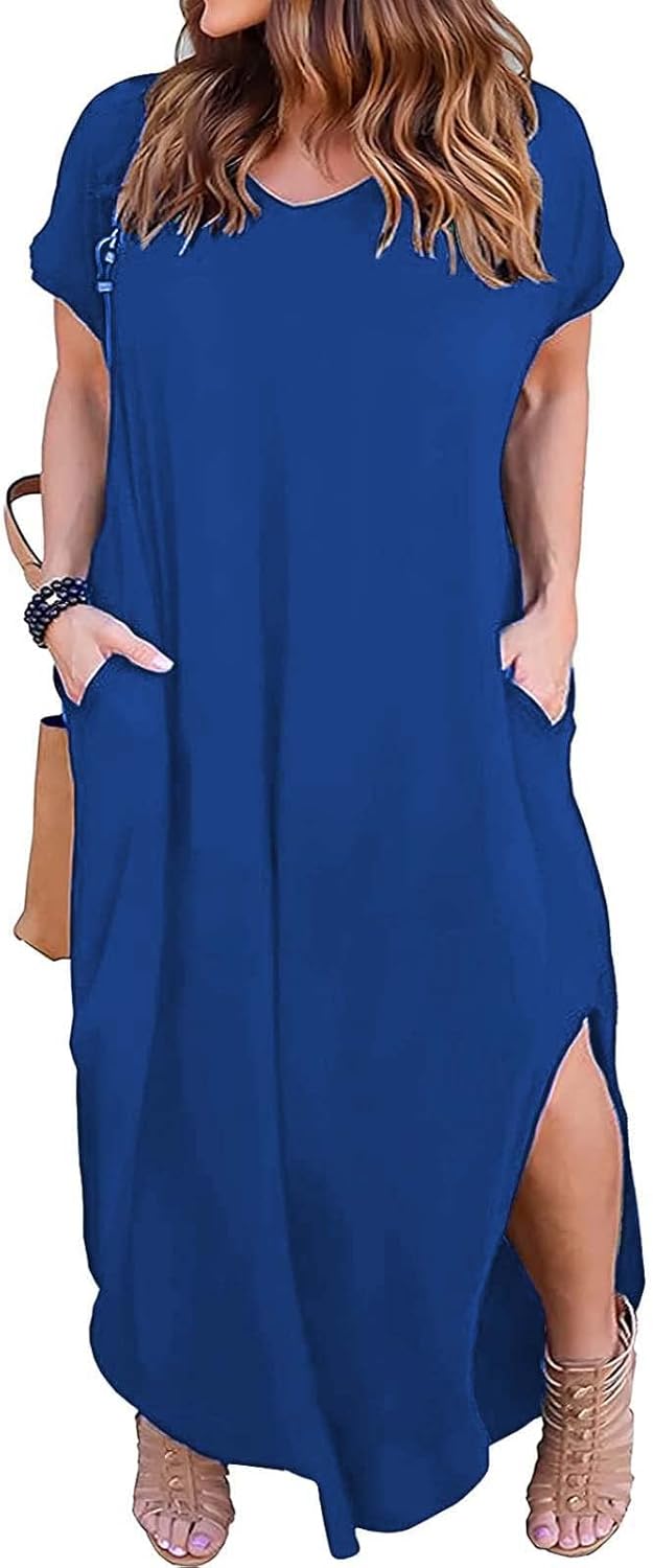 Kancystore Women's Plus Size Casual Loose Maxi Dress with Pockets
