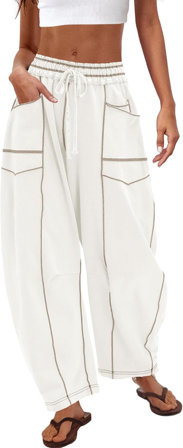 Nirovien Womens Barrel Sweatpants High Waisted Wide Leg Pants