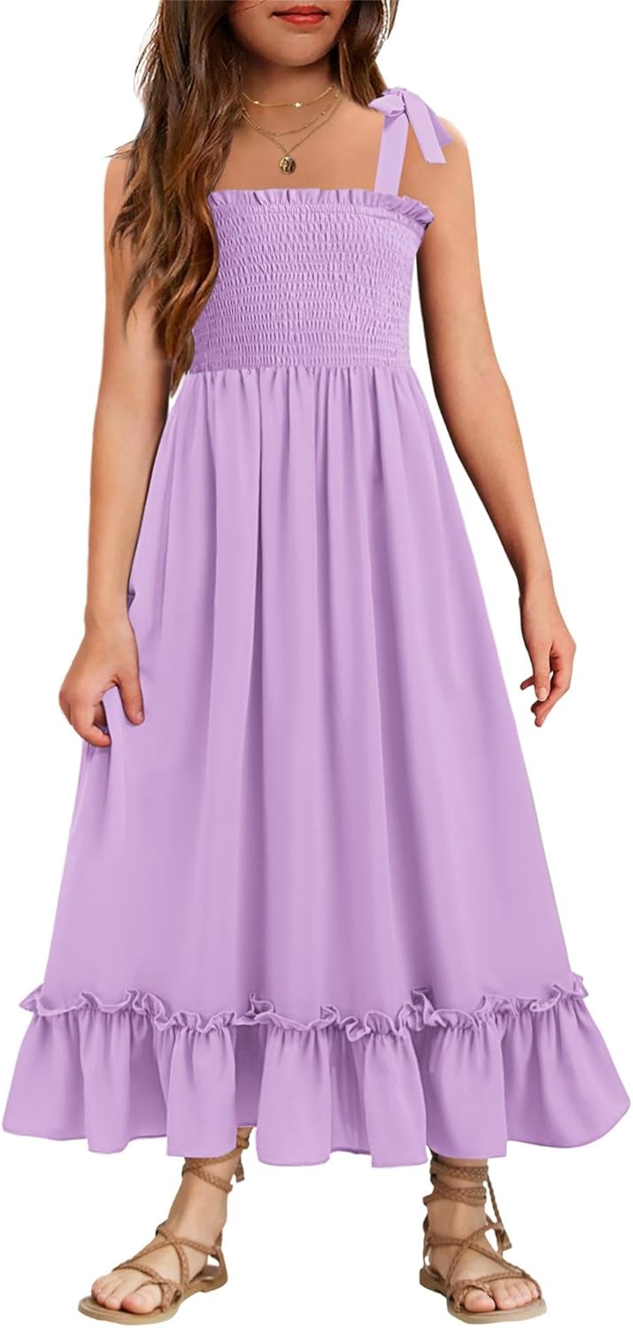 Arshiner Girls Summer Dress Boho Beach Casual Smocked Maxi Dress
