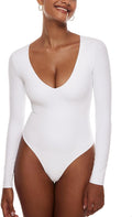 Natrelax V Neck Long Sleeve Bodysuit - Smooth, Double-Lined Fit