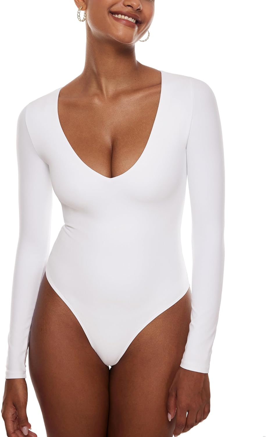 INLYRIC Women's Natrelax V Neck Long Sleeve Bodysuit Tops