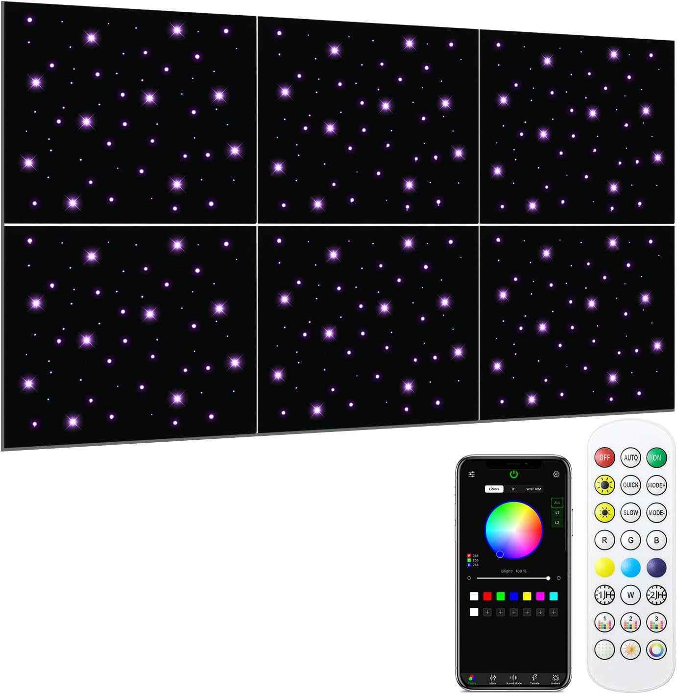 6 Pack Acoustic Panels with Starlight for Home and Studio Use