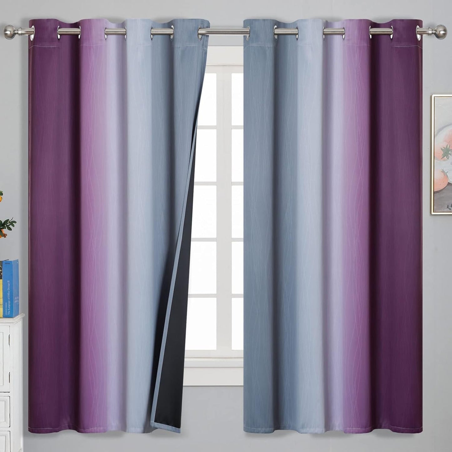 Ombre Purple and Gray Blackout Curtains for Full Room Darkening