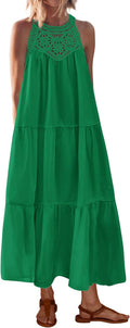 Summer Halter Maxi Dress Women 2025 - Boho Hollow-Out Beachwear