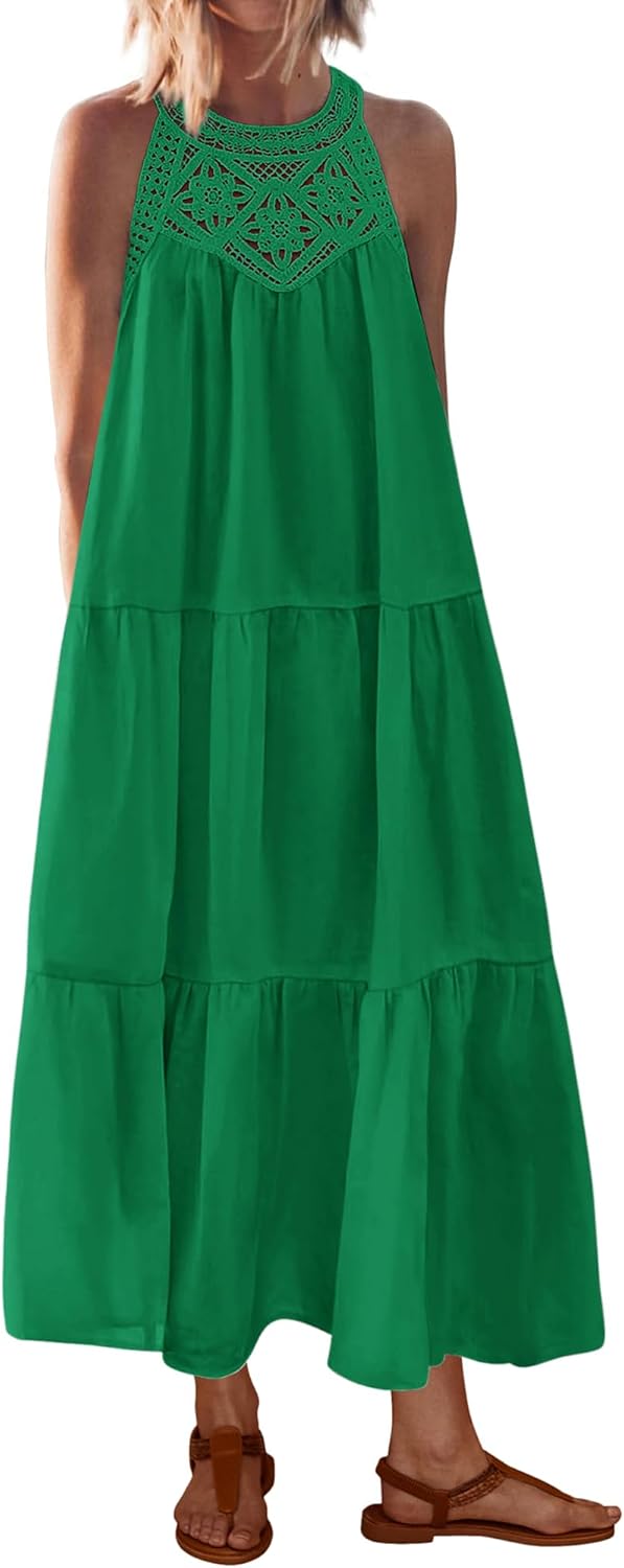 BTFBM Summer Halter Dresses for Women - Boho Maxi Sundress