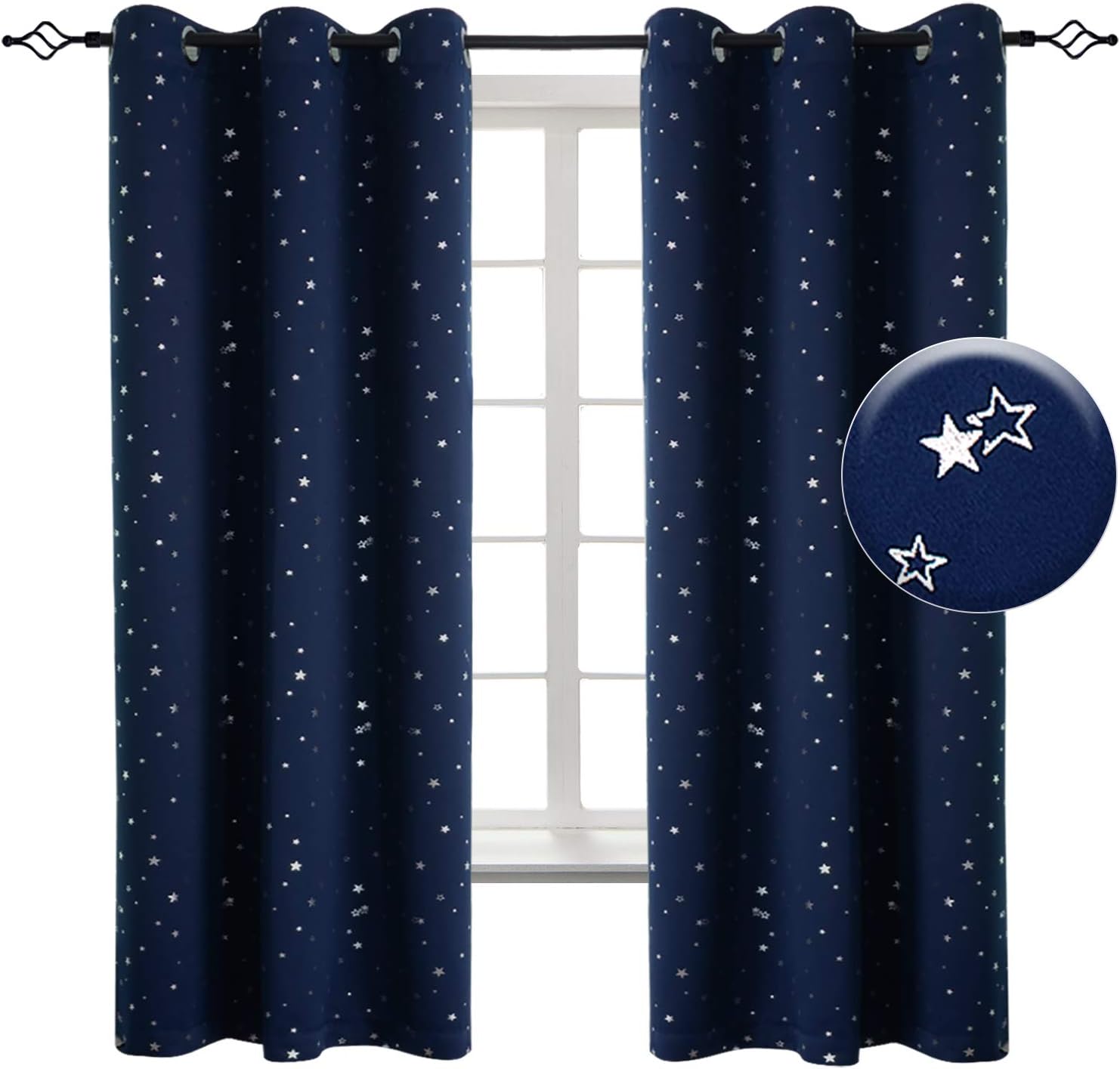 BGment Kids Blackout Curtains for Bedroom - Navy Blue Star Print