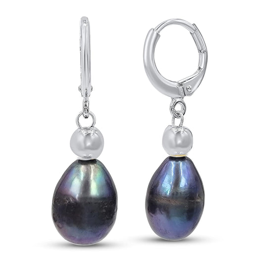 Natural Freshwater Black Pearl Drop Earrings for June Birthstone