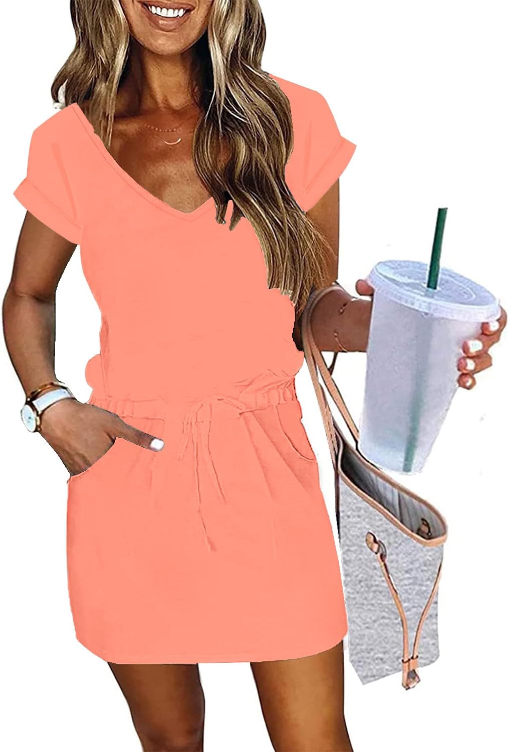 Womens Summer Dress with Lantern Sleeves and Tie Front Design