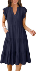 ANRABESS Womens Summer Dress Ruffle Sleeve V Neck Midi Fashion