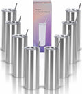 20 Oz Straight Skinny Tumblers 8 Pack - Slim Stainless Steel Gift Set