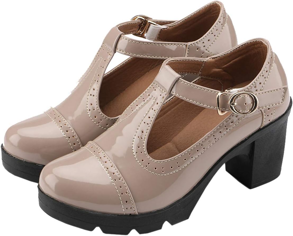 DADAWEN Women's Classic T-Strap Platform Mid-Heel Oxfords Shoes
