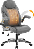 Office Desk Chair with Padded Flip-Up Arms - Ergonomic PU Leather