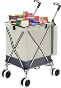 Folding Grocery Cart with 120 lb Capacity - Lightweight Utility