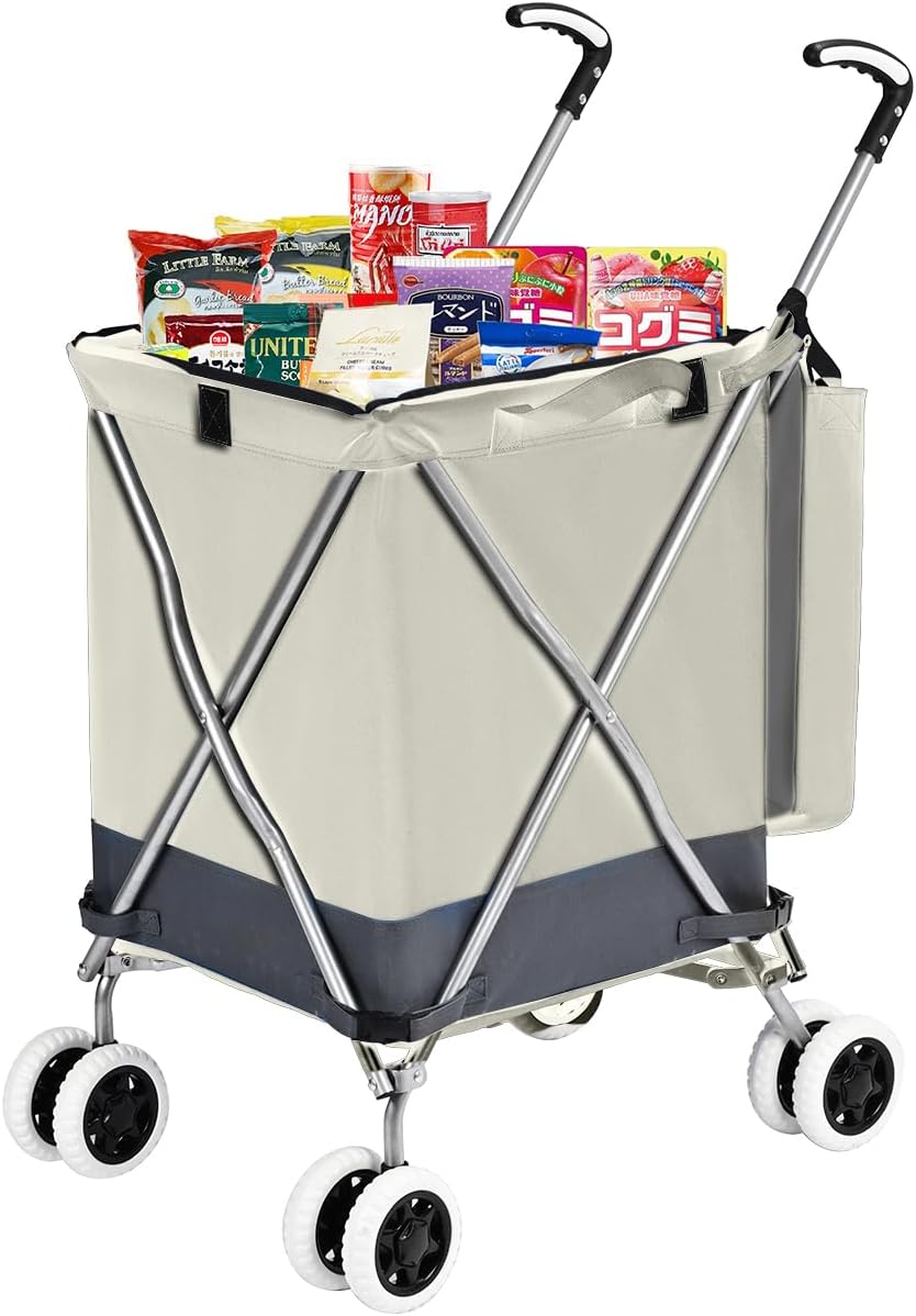 Folding Grocery Shopping Cart with 360 Swivel Wheels and Cover