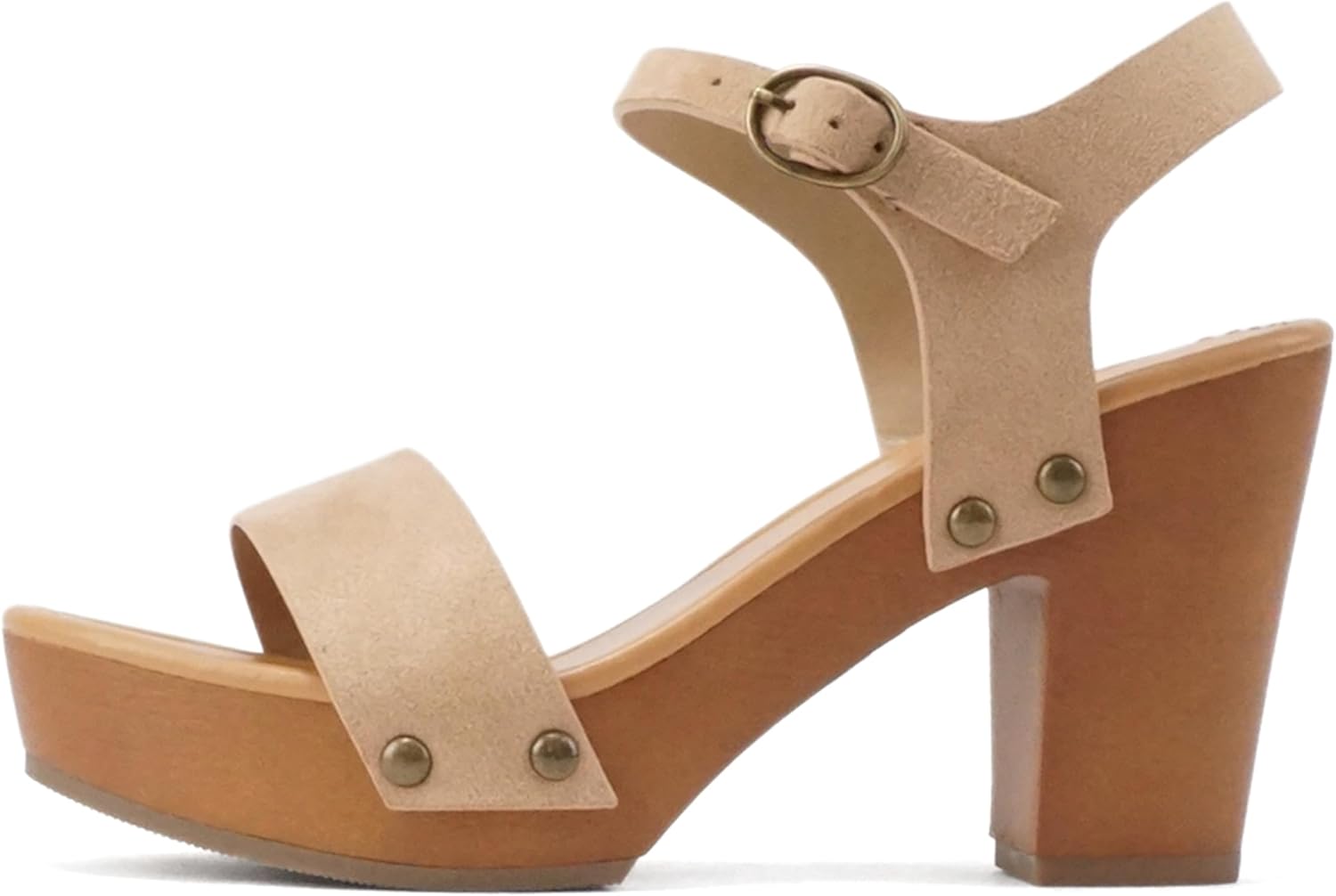 Soda Women's Bold Buckles Studded Wedge Sandal for Stylish Comfort