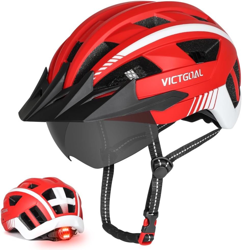 VICTGOAL Bike Helmet with LED Light and Magnetic Goggles