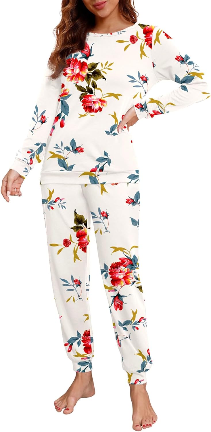 PrinStory Womens Pajama Set Soft Pjs Lounge Sets with Pockets
