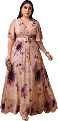 Spring Summer 2024 Plus Size Womens V Neck Floral Maxi Dress - Elegant