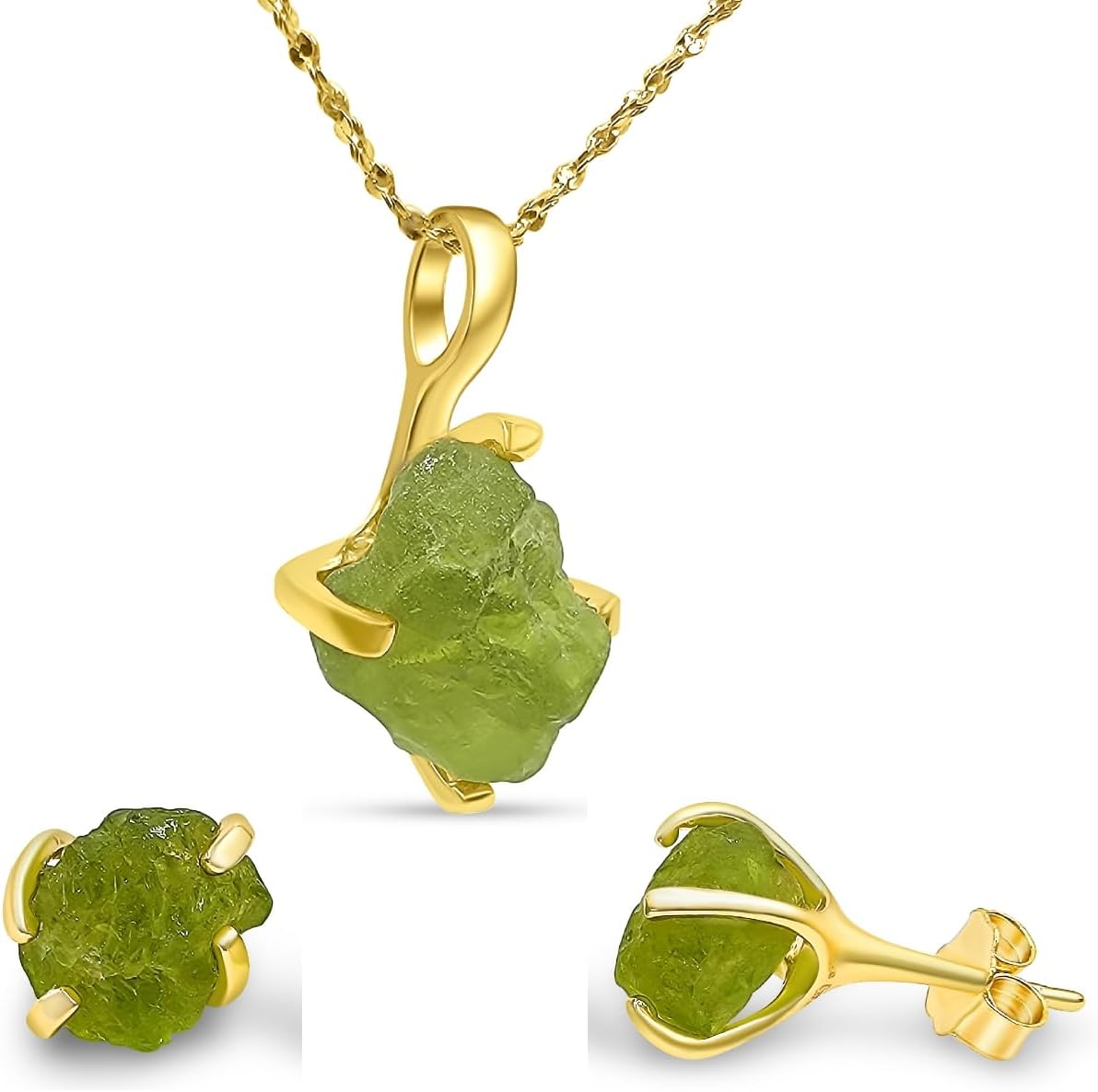 Real Raw Gemstone Jewelry Set with 925 Sterling Silver Gift