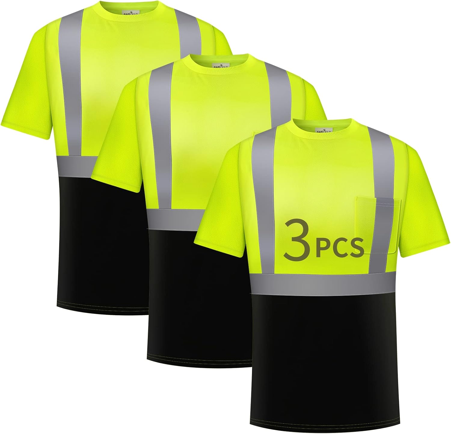 Hi Vis Safety Shirts for Men Reflective Work T-Shirt 3 Pack