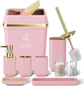 9PCS Bathroom Accessory Set Pink with 4 Gallon Trash Can - Stylish