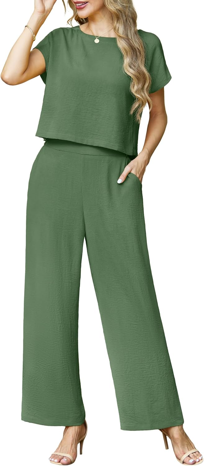 Lepunuo 2 Piece Sets for Women Summer Cap Sleeve Crop Top