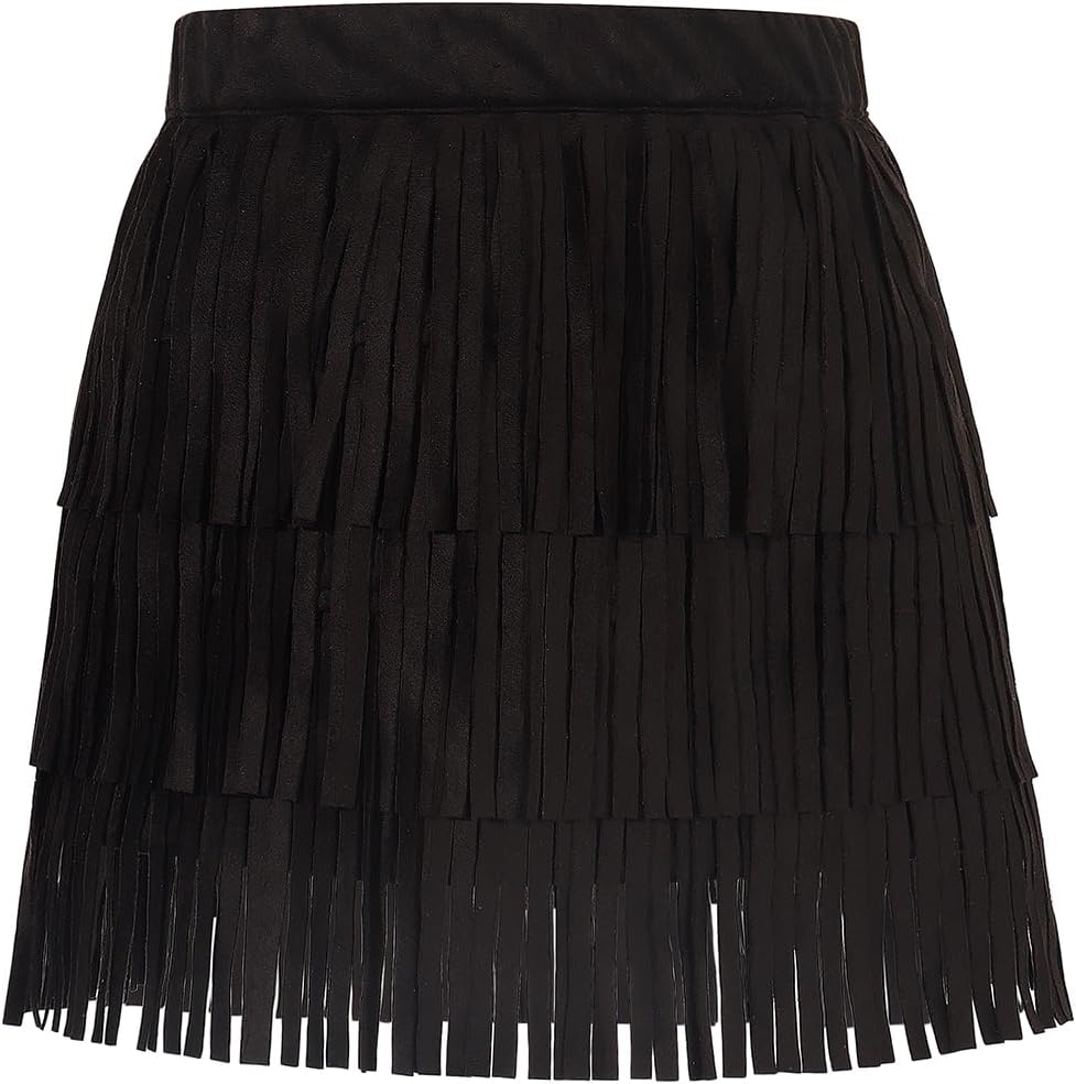 Noomelfish Girls Suede Fringe Skirt for Stylish Playtime Fun