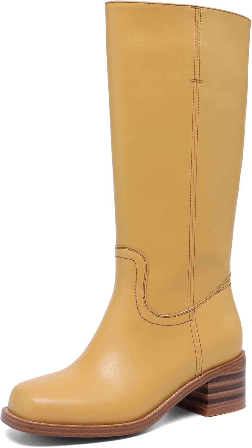 Women's Knee High Boots with Chunky Block Heel for Comfort