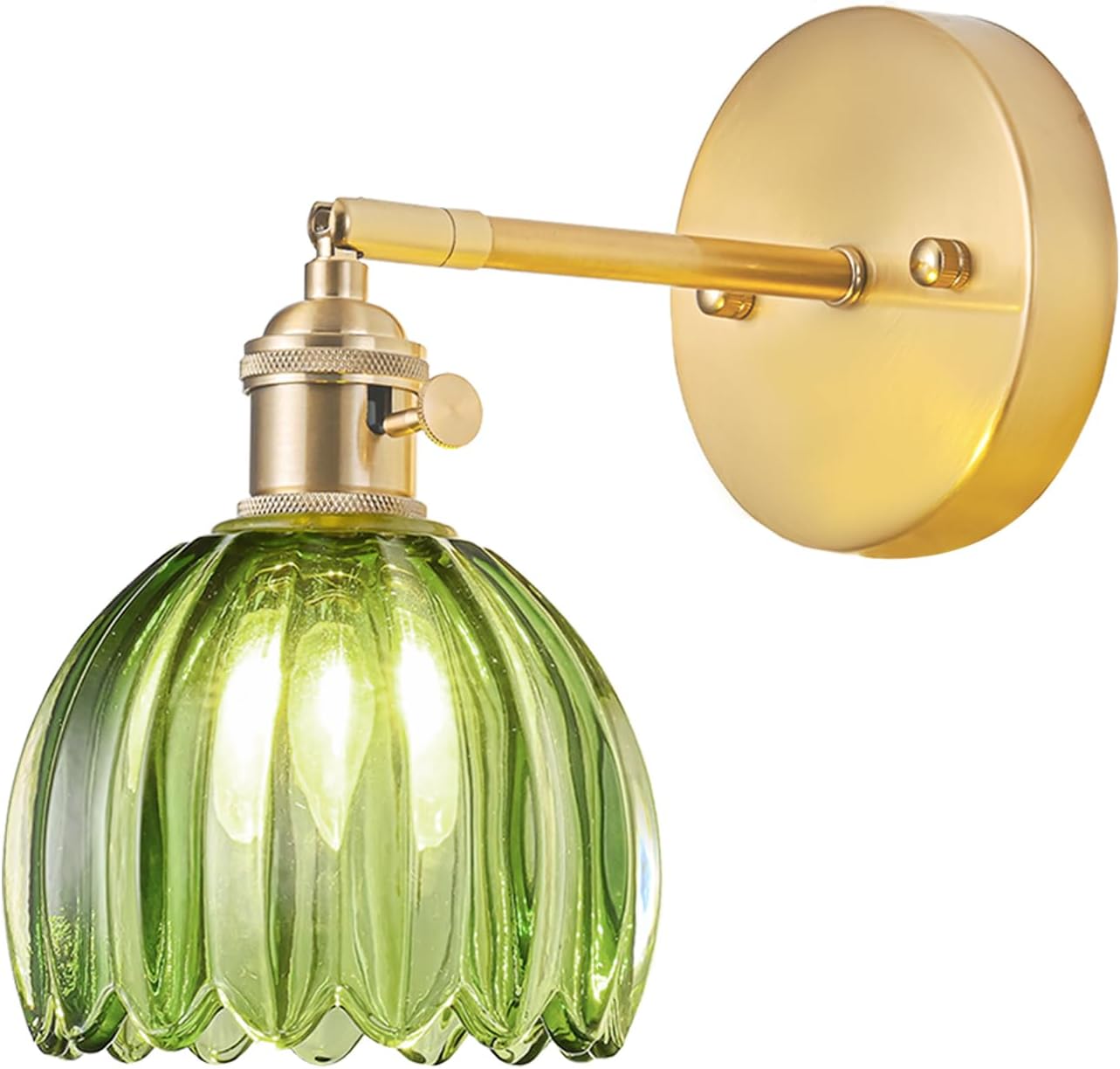 Vintage Wall Sconce Light with Tulip Green Glass Lampshade