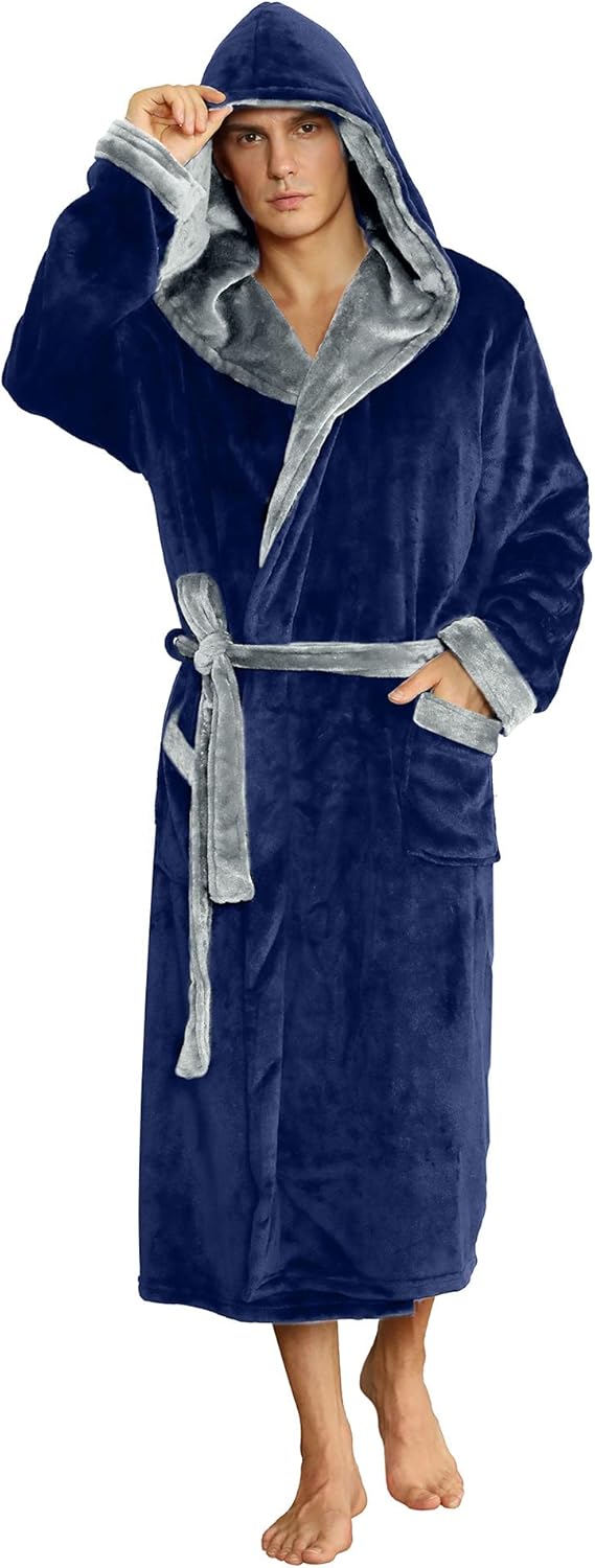 U2SKIIN Mens Hooded Robe - Plush Fleece Bathrobe for Comfort