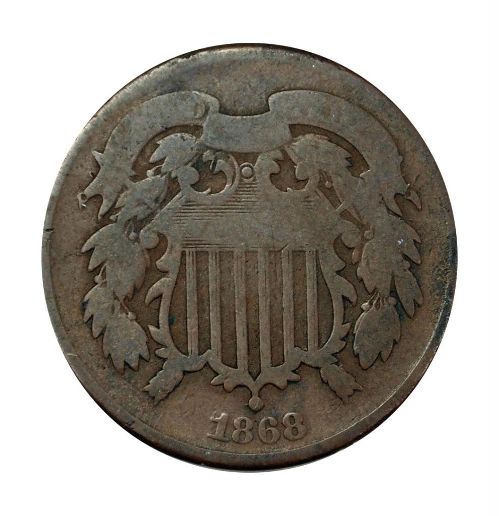 1868 Two Cent Piece Circulated Civil War Era Coin for Collectors