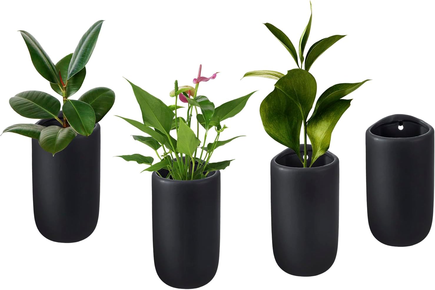 Modern Matte Black Ceramic Cylindrical Plant Containers Set of 4