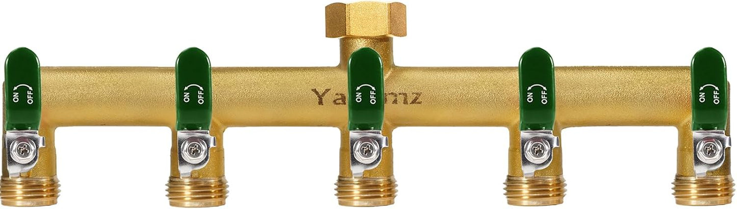 Garden Hose Splitter, Heavy Duty 5-Way Brass Valve for Outdoors