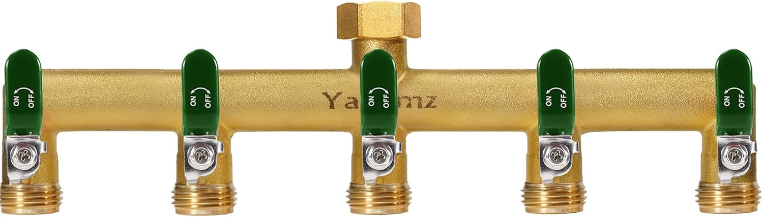 Garden Hose Splitter, Heavy Duty 5-Way Brass Valve for Outdoors