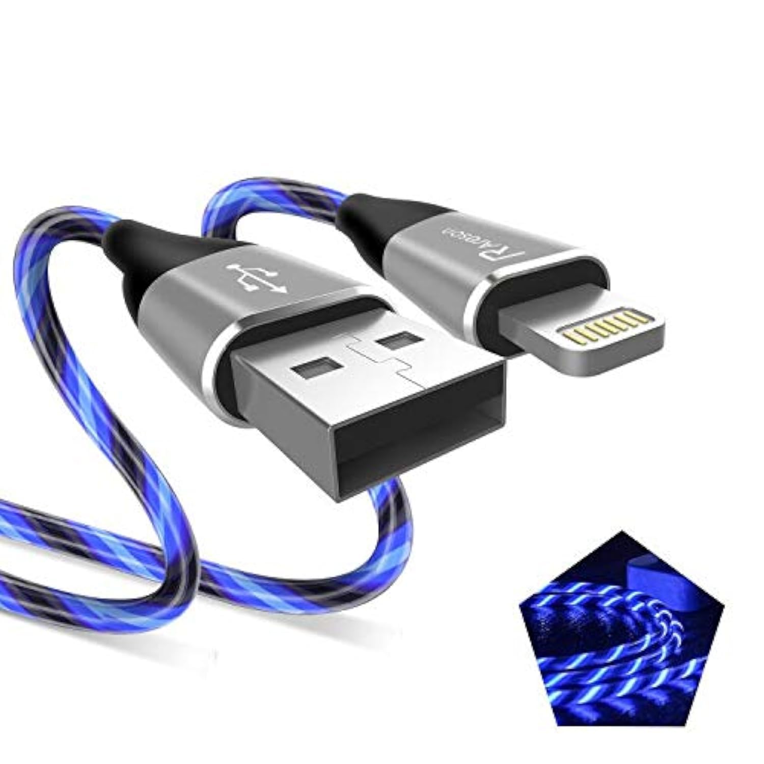 Fast Charge iPhone MFi Lightning Cable | LED Light-Up (Blue)