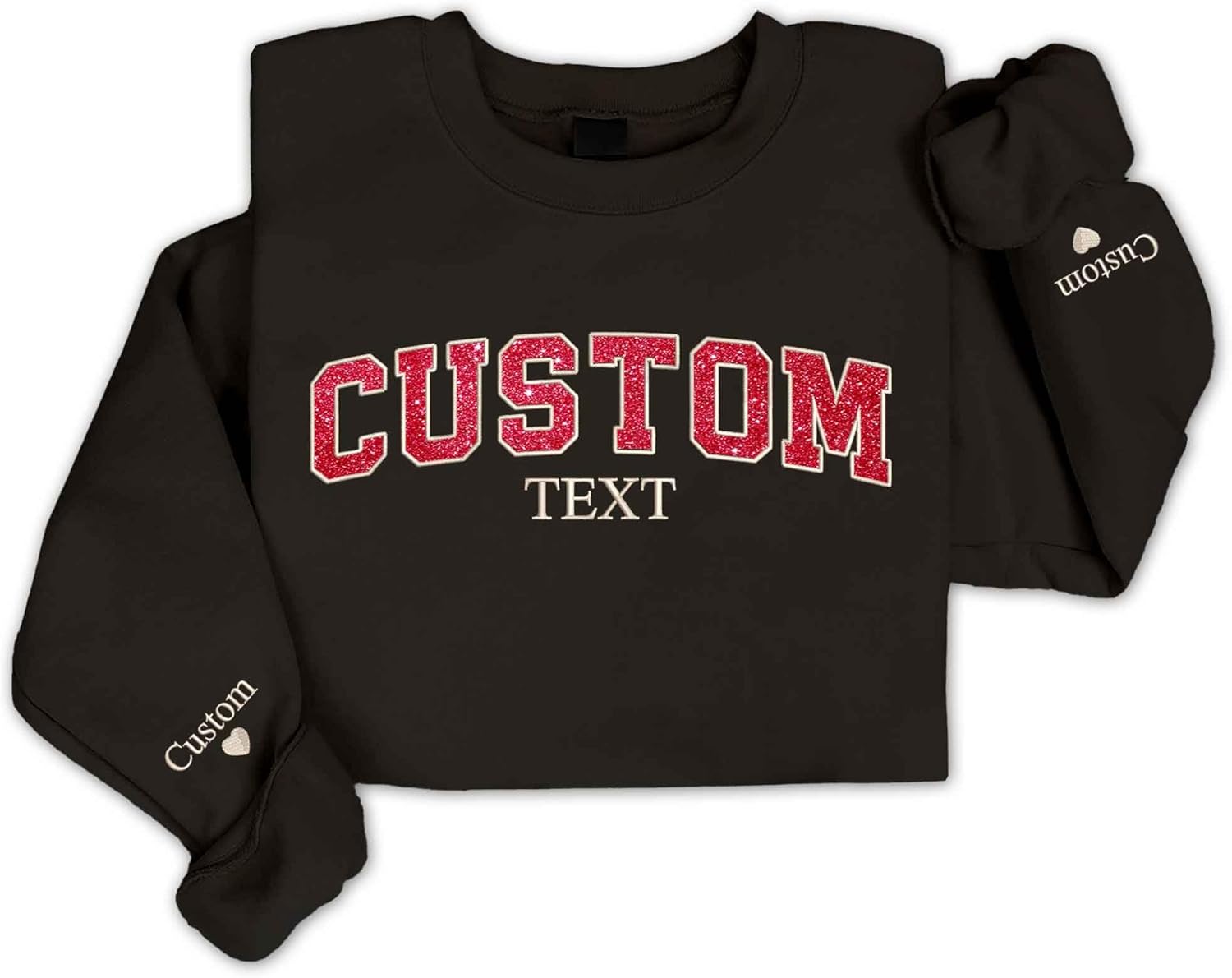 Personalized Glitter Sweatshirt: Custom Text Sleeve, Christmas Gift - LullabyMall