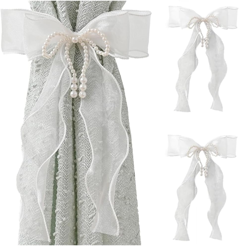 Sweet Bow Curtain Tiebacks Set, Elegant Home Decor (White)