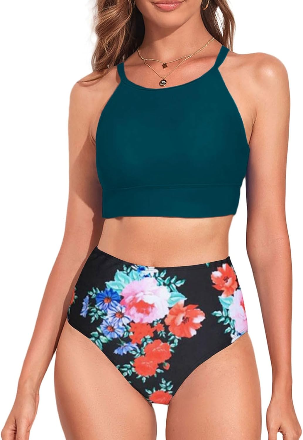 Herseas Women's High Neck Tropical Leaf Print Bikini Set Review