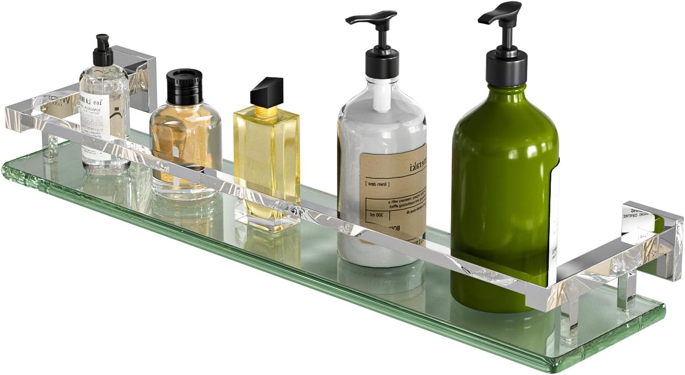 Alise Bathroom Shelves - Modern Polished Chrome Glass Shelf