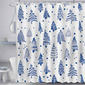 Christmas Trees Shower Curtain 72x72 in - Blue Holiday Bath Curtain