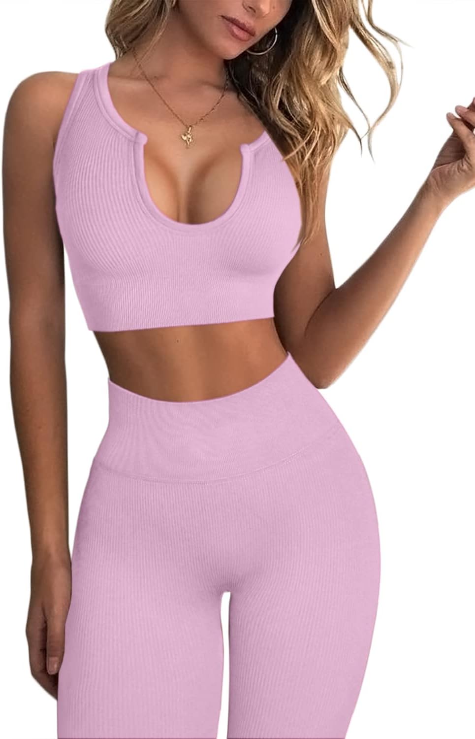 QINSEN Workout Outfits for Women: Stylish Ribbed Yoga Set