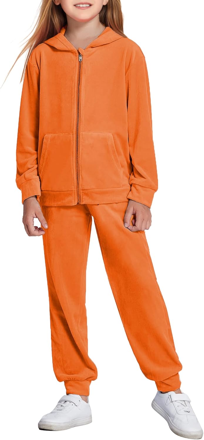 Girls Velour Tracksuit Hoodie and Jogger Set for Activewear