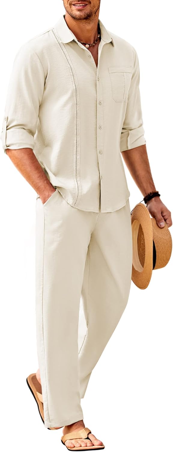 COOFANDY Mens Linen Sets for Summer Beach and Casual Outfits